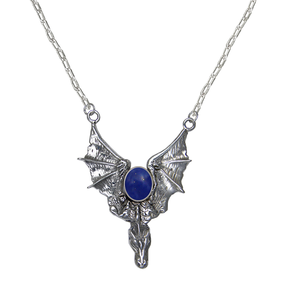 Sterling Silver Dragon of the West Necklace With Lapis Lazuli Sterling Silver Dragon of the West Necklace With Lapis Lazuli